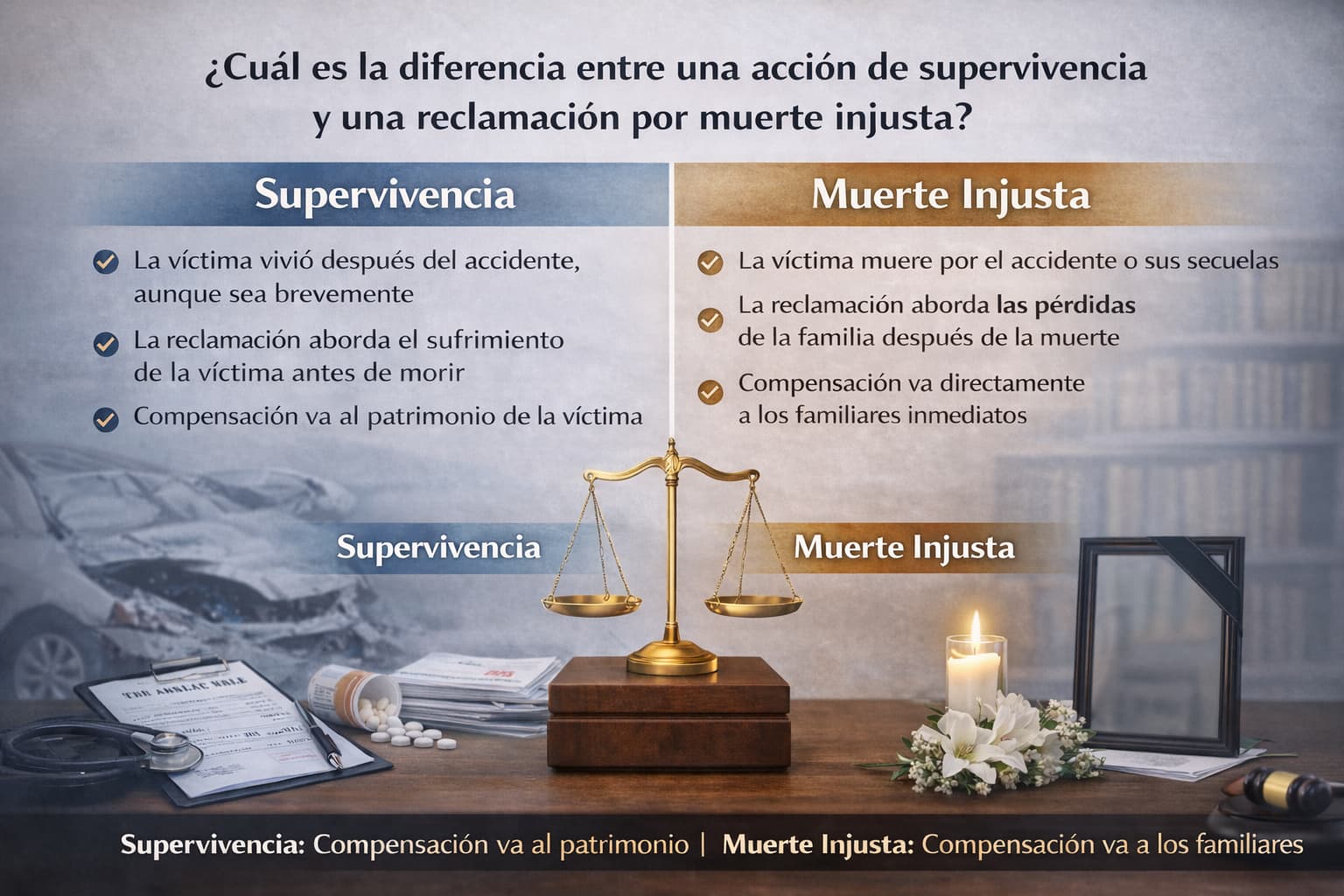 Diferencia entre acción de supervivencia y reclamación por muerte injusta tras accidente automovilístico fatal